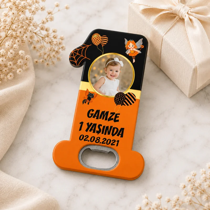 Kişiye Özel Turuncu 1 Yaş Açacak Magnet – Bebek Doğum Günü Hediyeliği - Kişiye Özel | Bicazip - 3. görsel