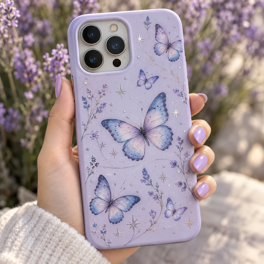 Lavanta Kelebekli Premium Telefon Kılıfı - Tüm Modeller