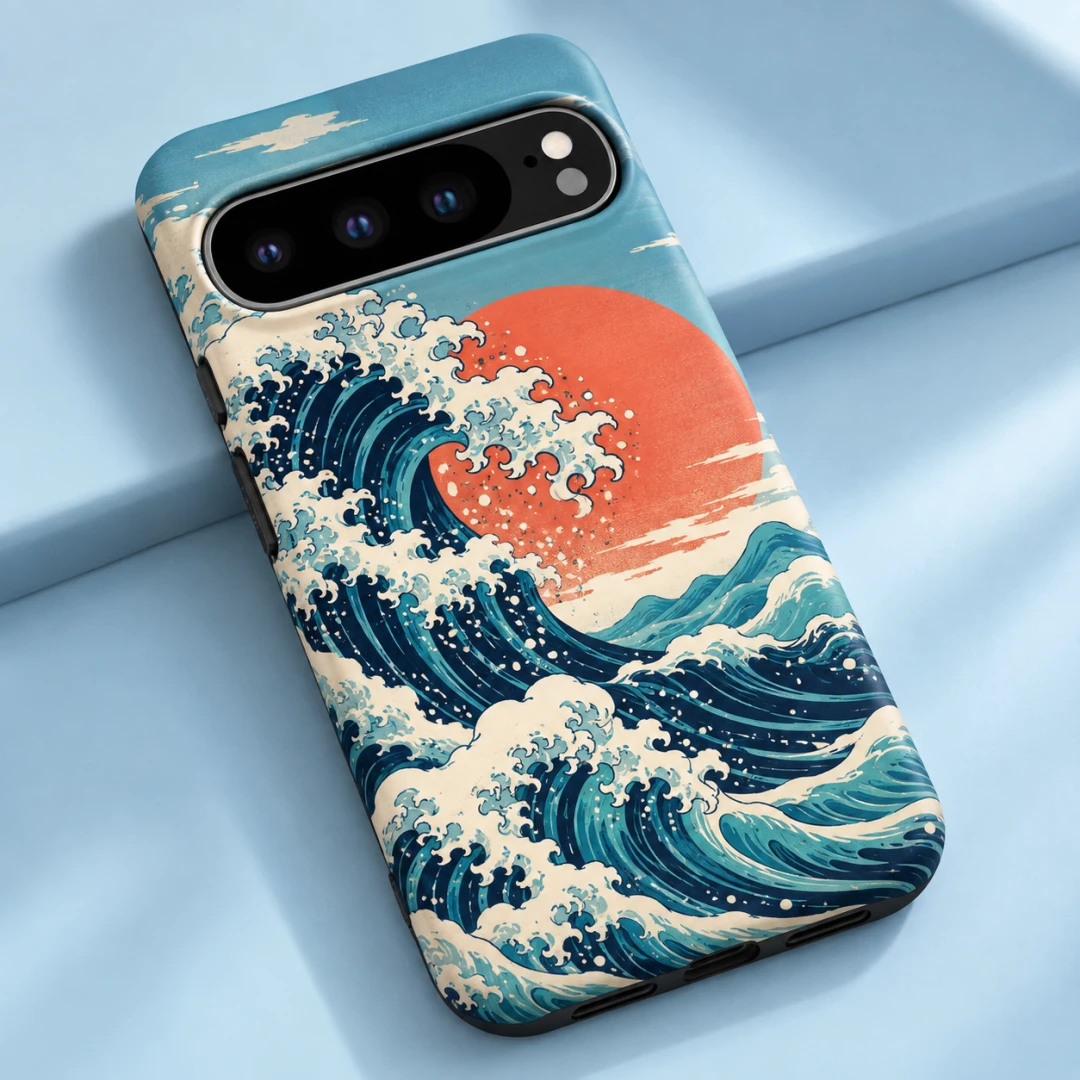 Mercan Güneşli Japon Dalgası Telefon Kılıfı - Tüm Modeller