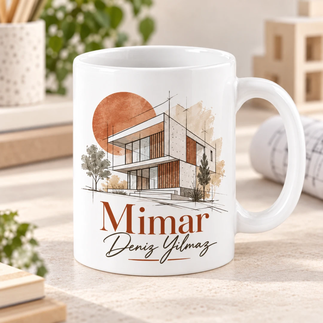 Mimarlara Özel Modern Villa Çizimli Minimal Kupa Bardak