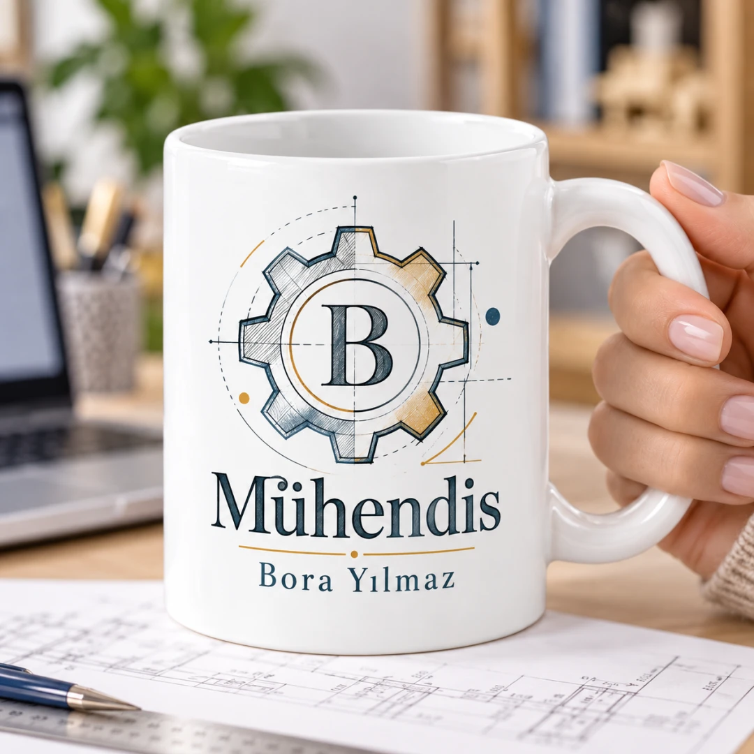 Mühendislere Özel Dişli Çark Monogramlı Kupa Bardak