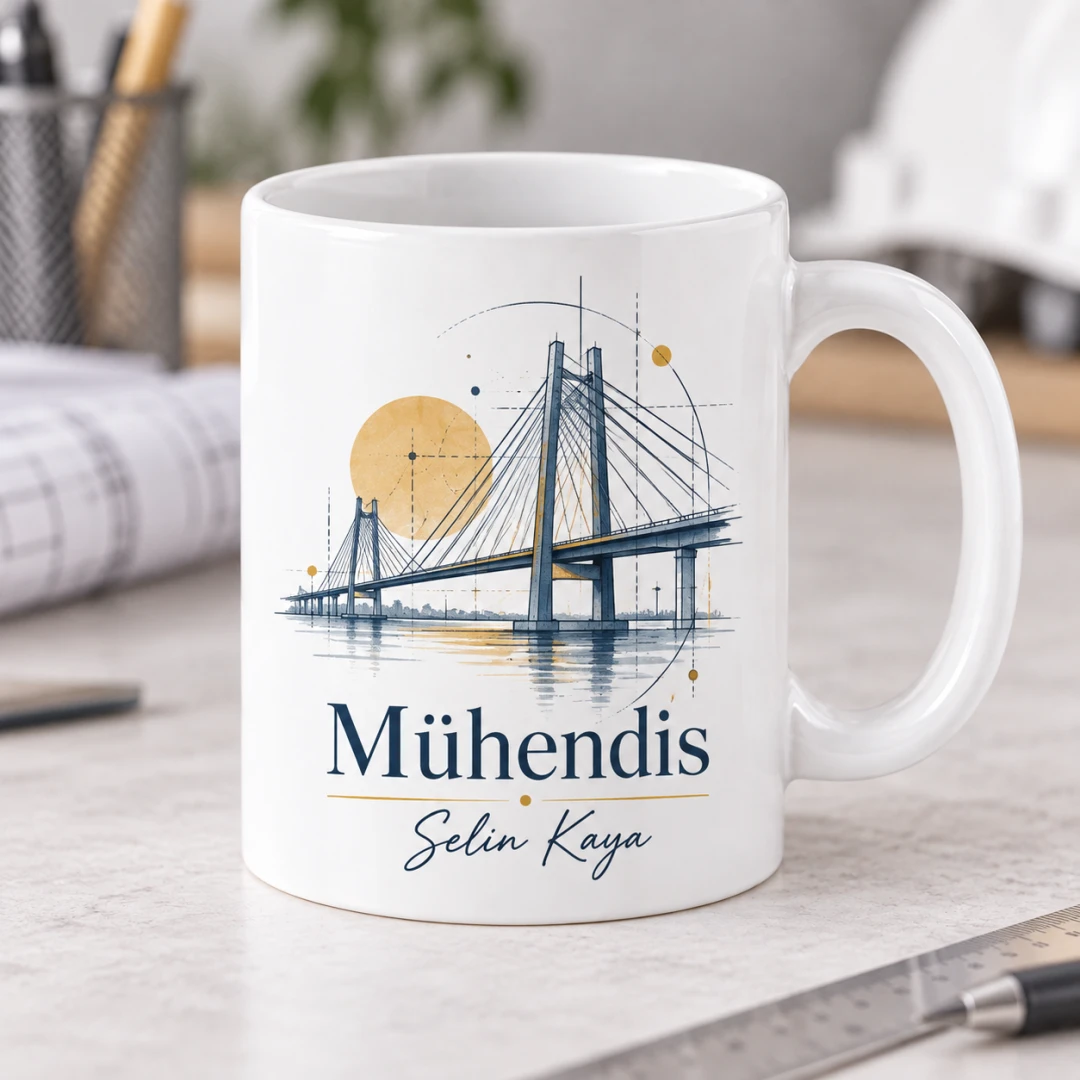 Mühendislere Özel Köprü Çizimli Endüstriyel Kupa Bardak