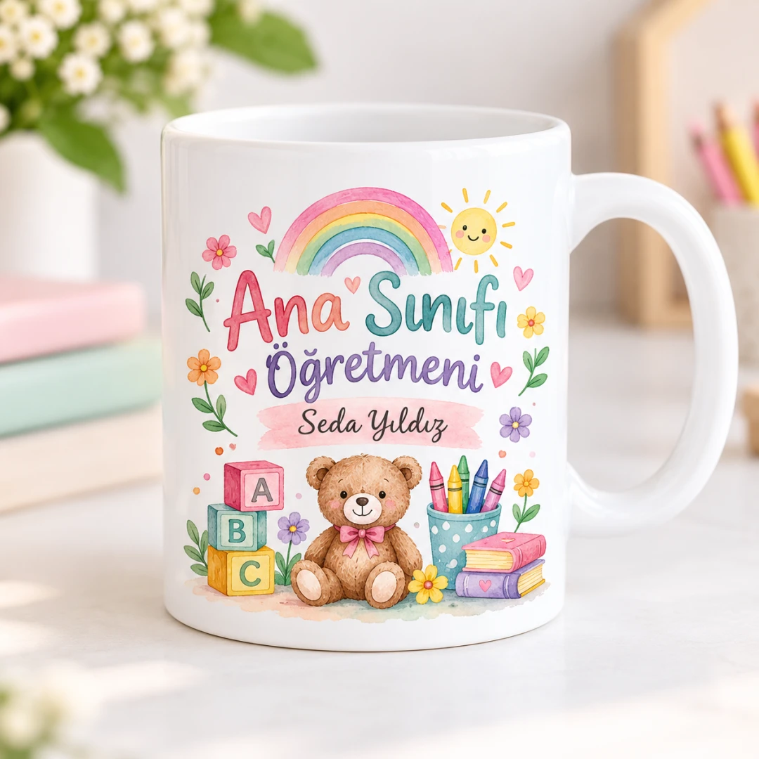 Kişiye Özel Ana Sınıfı Öğretmeni Tasarımlı Model 3 Kupa Bardak