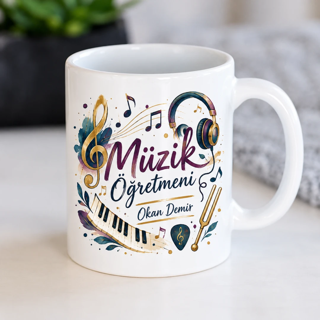 Kişiye Özel Müzik Öğretmeni Tasarımlı Kupa Bardak