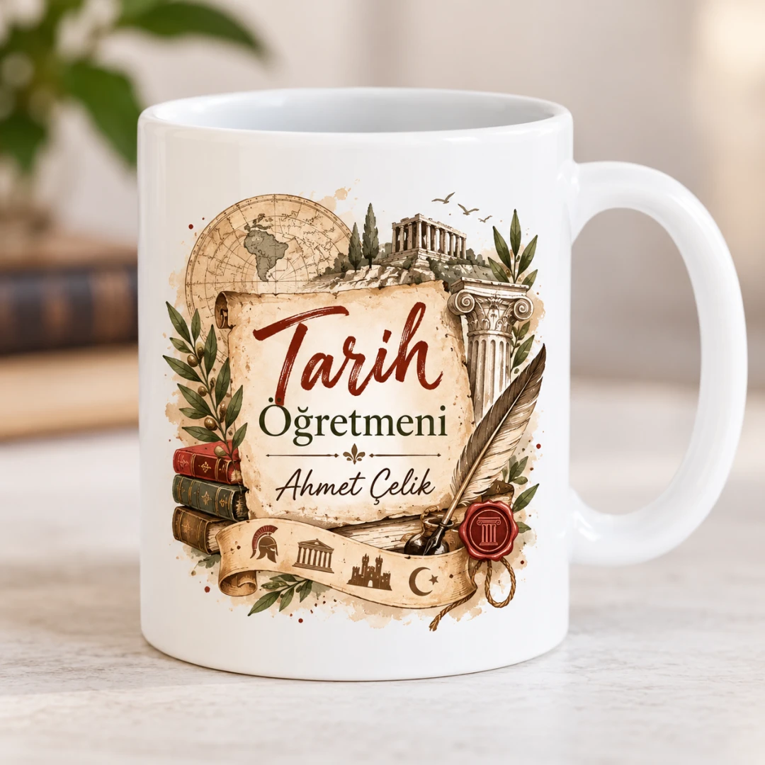Kişiye Özel Tarih Öğretmeni Tasarımlı Model 2 Kupa Bardak