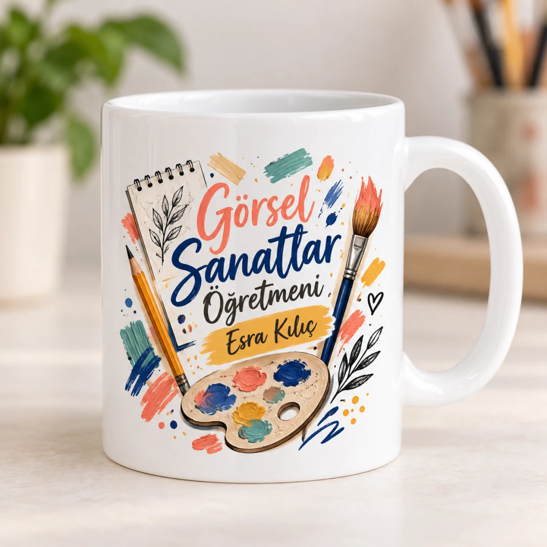 Kişiye Özel Görsel Sanatlar Öğretmeni Tasarımlı Kupa Bardak