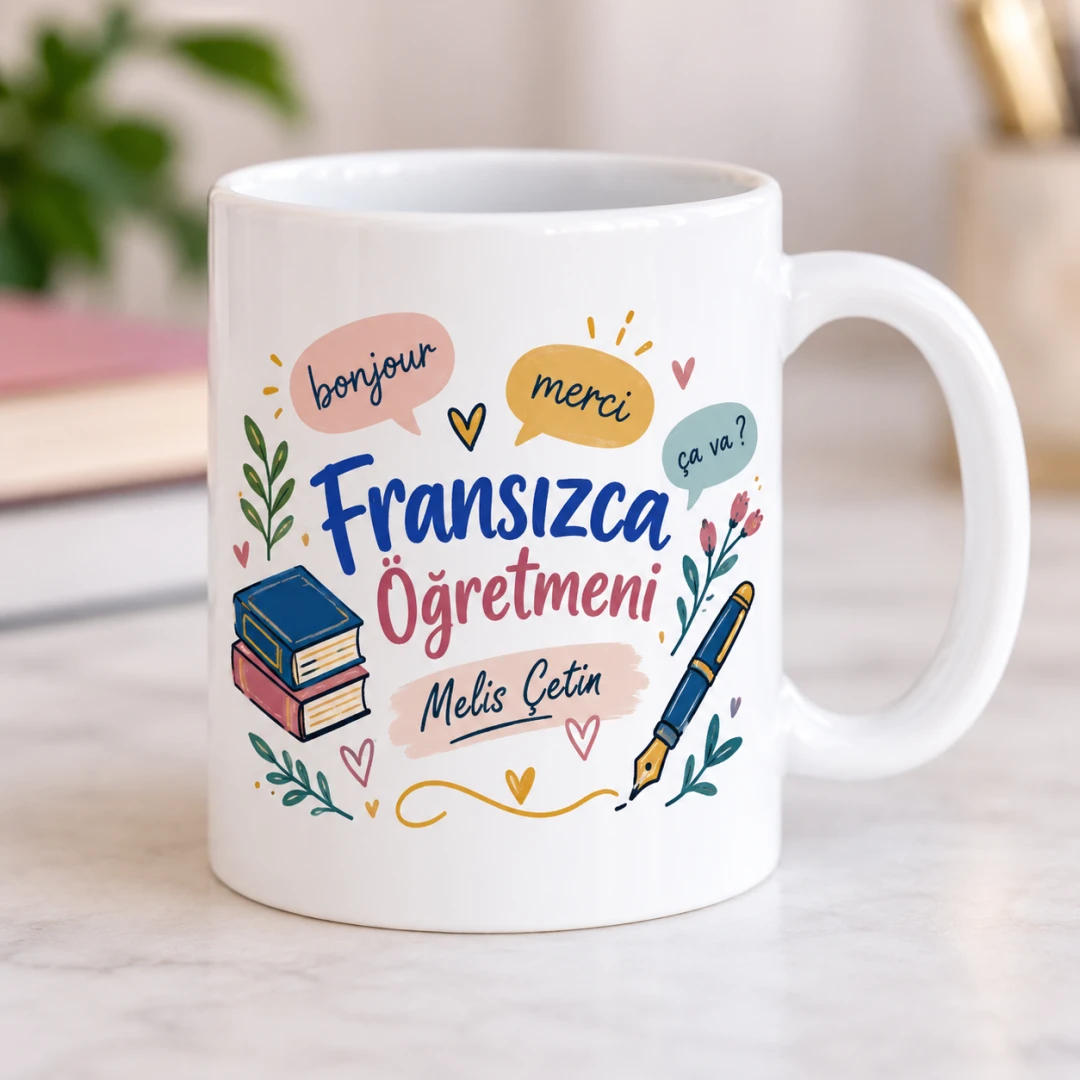 Kişiye Özel Fransızca Öğretmeni Tasarımlı Kupa Bardak