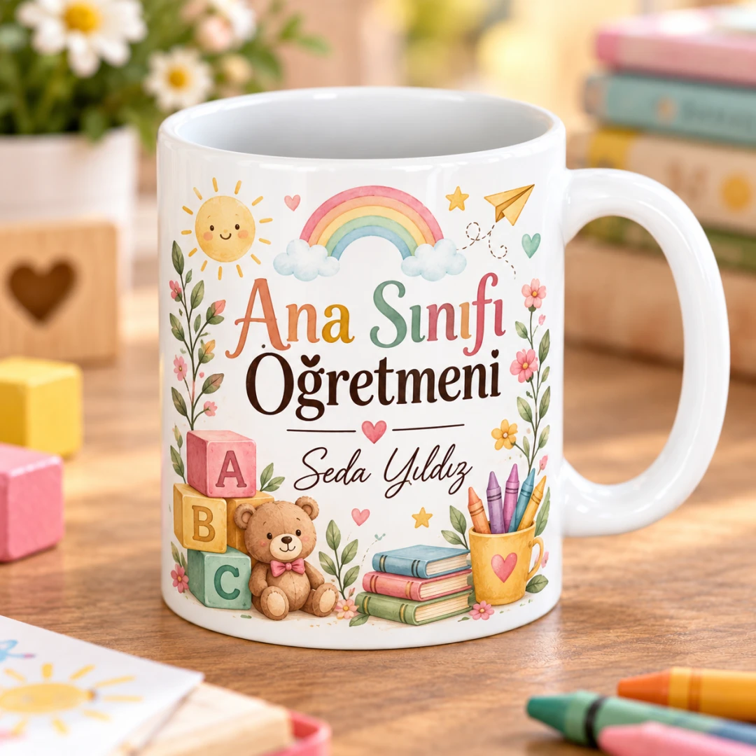 Kişiye Özel Ana Sınıfı Öğretmeni Tasarımlı Model 2 Kupa Bardak