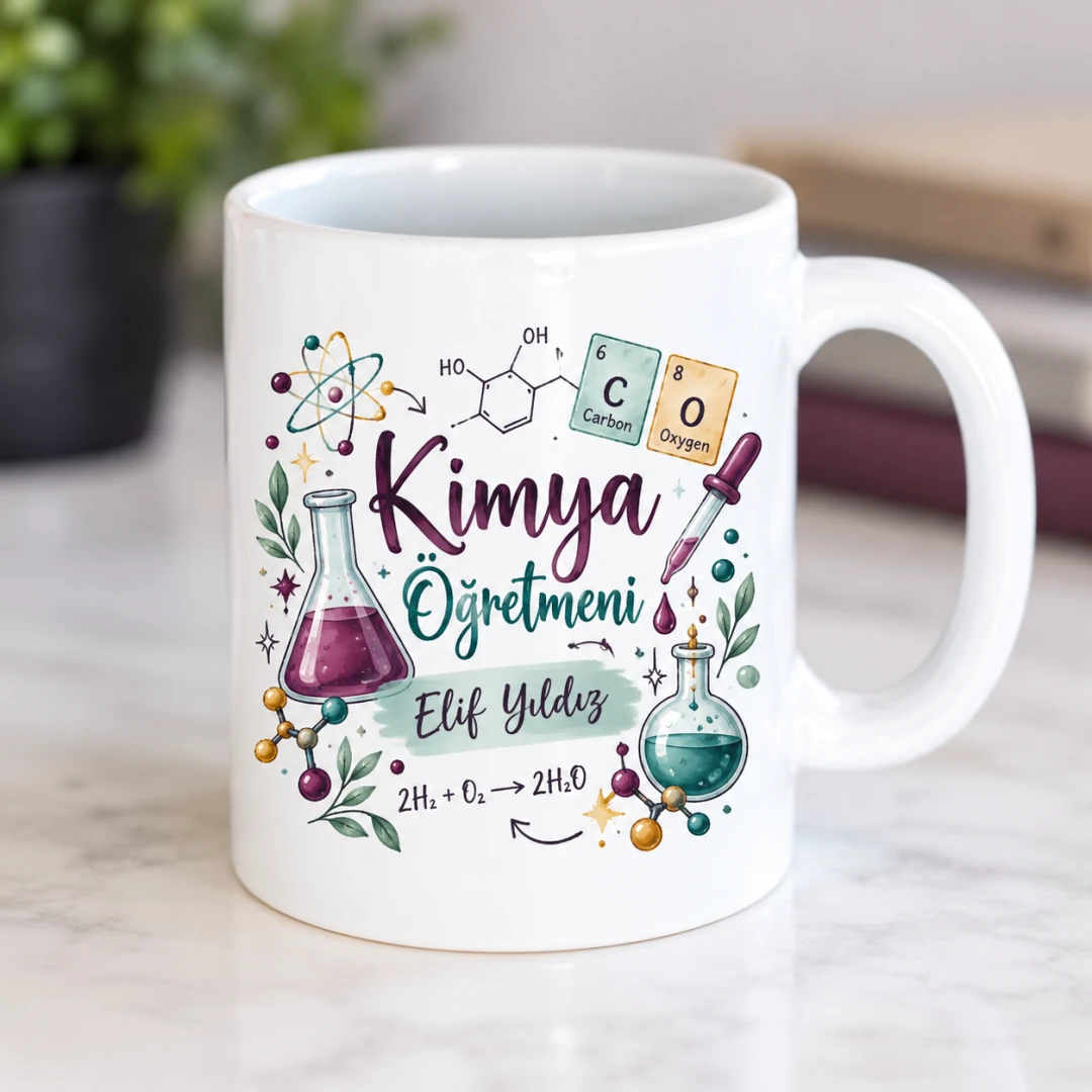 Kişiye Özel Kimya Öğretmeni Tasarımlı Model 2 Kupa Bardak
