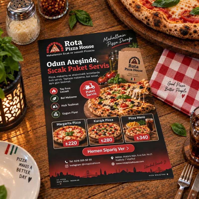 Pizza Restoran Broşürü, El İlanı - 15x21 cm (A5)