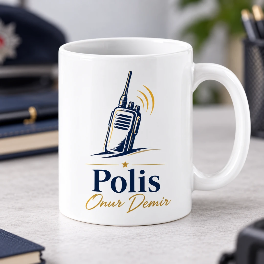 Polis Memurlarına Özel Koyu Renk Polis Temalı Kupa Bardak