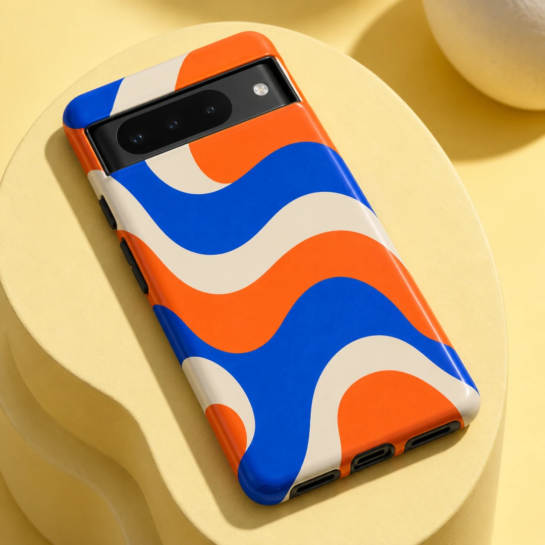 Turuncu-Mavi Dalgalı Geometrik Telefon Kılıfı - Tüm Modeller