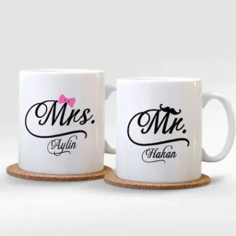 Kişiye Özel İkili Mr. & Mrs. Beyaz Kupa Bardak
