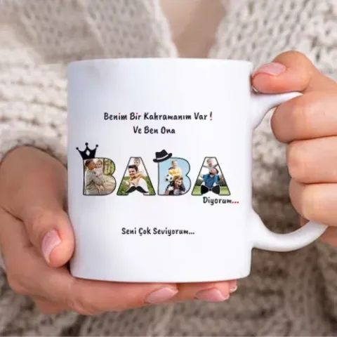 Kişiye Özel Kahraman Baba Tasarım Babalar Gününe Özel Beyaz Kupa