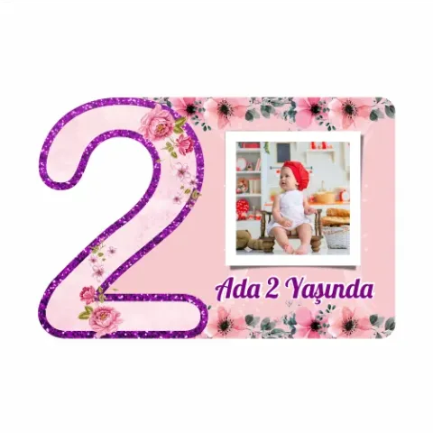 2 Yaş - Çiçek Temalı Doğum Günü Magneti
