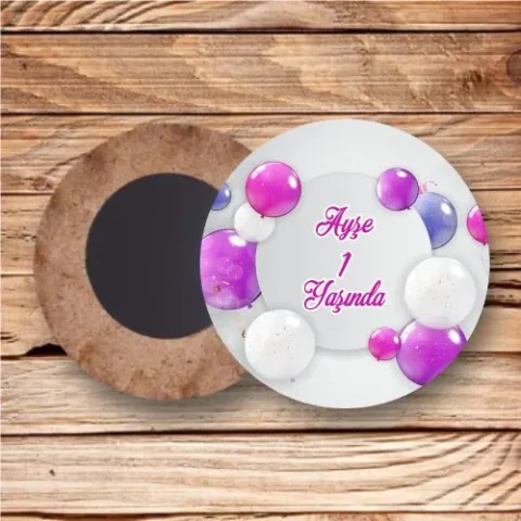 Balon Temalı Ahşap Daire Magnet