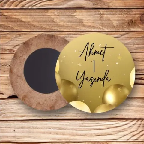 Balon Temalı Ahşap Daire Magnet