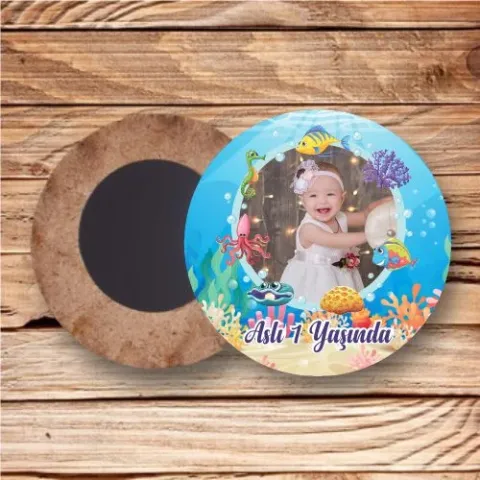 Deniz Altı Canlıları Ahşap Daire Magnet