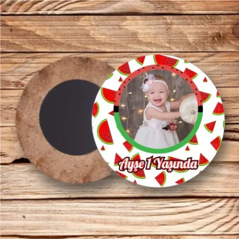 Karpuz Temalı Ahşap Daire Magnet