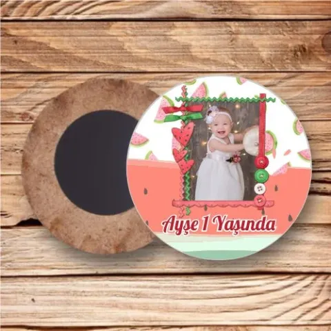 Karpuz Temalı Ahşap Daire Magnet