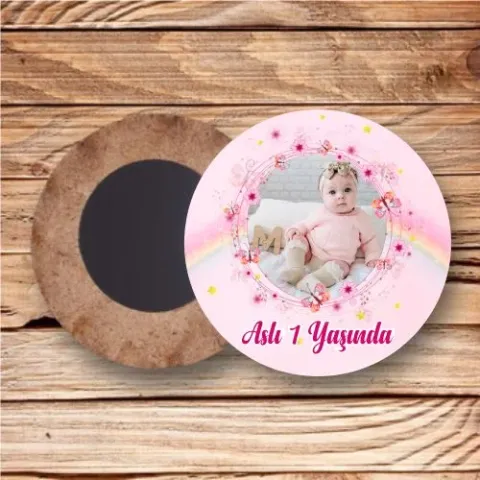 Kelebek Temalı Ahşap Daire Magnet