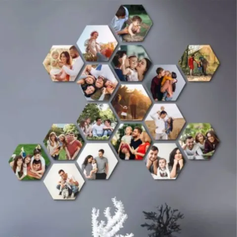 Kisiye Özel 17 Fotografli Altıgen Kolaj Tablo