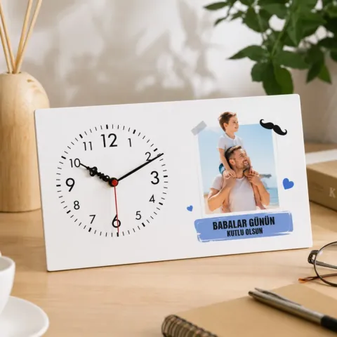 Kişiye Özel Masa Üstü Saat – 20x30 cm Fotoğraflı Babalar Günü Saati