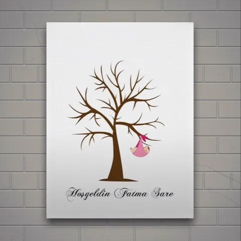 Kişiye Özel Yenidoğan Bebek Kanvas Tablo 35x50 cm – İsim Yazılı Ağaç Tasarımı