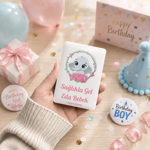 Kişiye Özel Sağlıkla Gel Bebek Magneti 6x9 cm | 4 mm Kalın Parlak Bebek Hediyeliği - 10 Adet