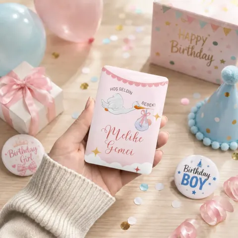 Kişiye Özel Hoş Geldin Bebek Magneti 6x9 cm | 4 mm Kalın Parlak Leylek Tasarımlı Magnet - 10 Adet