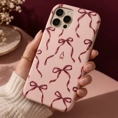 Harf Monogramlı Pembe Fiyonklu Telefon Kılıfı - Tüm Modeller