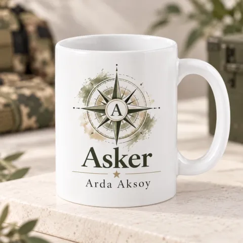 Askerlere Özel Pusula ve Dağ Manzaralı Asker Temalı Kupa Bardak