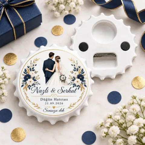 Beyaz Lily Romantik Düğün Nişan Yuvarlak Açacak Magnet