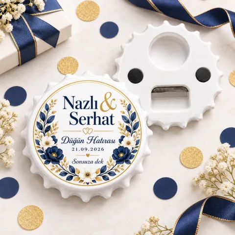 Bohem Boyalı Çiçek Düğün Nişan Yuvarlak Açacak Magnet