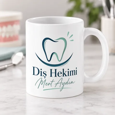 Diş Hekimlerine Özel Yarım Daire Diş Motifli Kupa Bardak