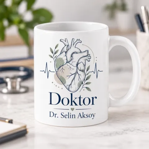 Doktorlara Özel Anatomik Kalp Motifli Kupa Bardak