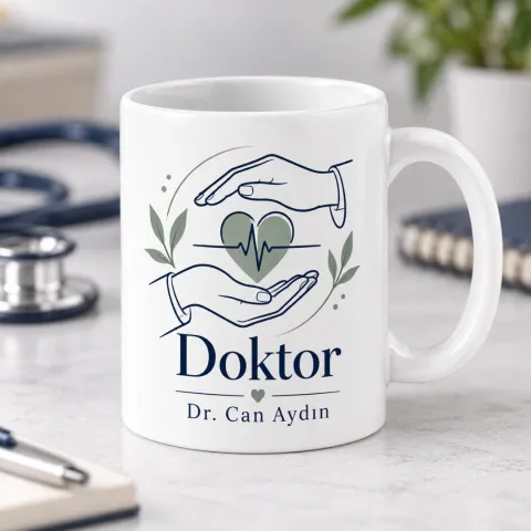 Doktorlara Özel İki El ve Ekg Kalp Motifli Kupa Bardak