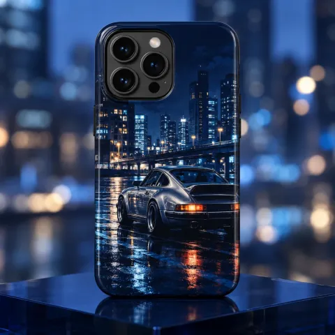 Gece Şehrinde Retro Araba Telefon Kılıfı - Tüm Modeller