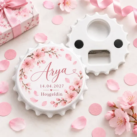 Hoşgeldin Bebek Lila Çiçek Yuvarlak Açacak Magnet