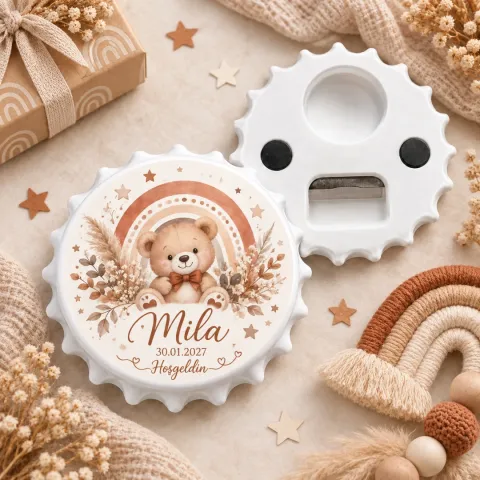 Hoşgeldin Bebek Pembe Peluş Yuvarlak Açacak Magnet