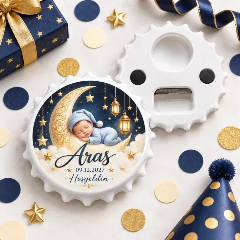 Hoşgeldin Bebek Şehzade Mavi Yuvarlak Açacak Magnet