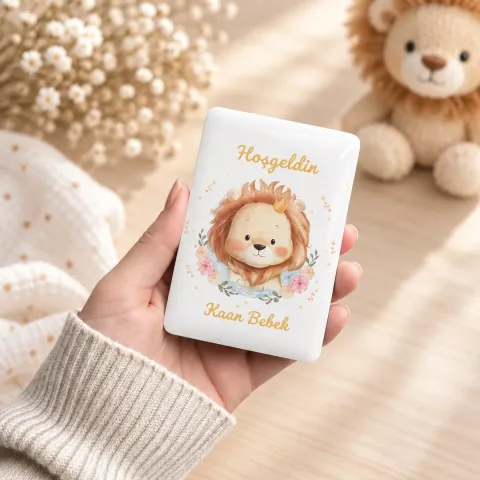 Kişiye Özel Aslanlı Çiçekli Hoş Geldin Bebek Magneti - 10 Adet