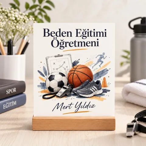 Kişiye Özel Beden Eğitimi Öğretmeni Pleksi Masa Üstü Tablo – Spor Topları