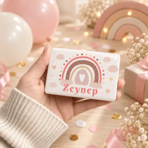 Kişiye Özel Boho Gökkuşağı Krem Doğum Günü Magneti - 10 Adet
