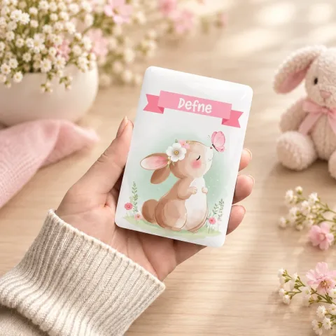 Kişiye Özel Çiçekli Tavşanlı Pastel Doğum Günü Magneti - 10 Adet