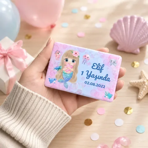Kişiye Özel Deniz Kızı Kız Çocuk Pastel Doğum Günü Magneti - 10 Adet