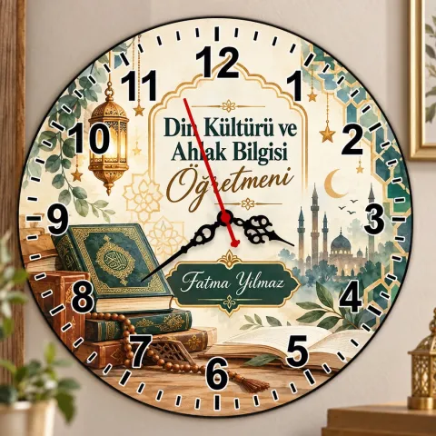 Kişiye Özel Din Kültürü ve Ahlak Bilgisi Öğretmeni Duvar Saati – Kandil ve Cami
