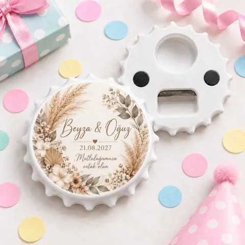 Kişiye Özel Düğün Söz Nişan Kırmızı Gül Romantik Yuvarlak Açacak Magnet