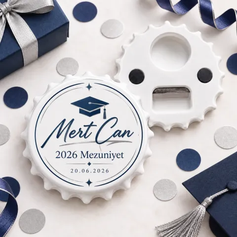 Kişiye Özel Elegant Beyaz Altın Mezuniyet Yuvarlak Açacak Magnet