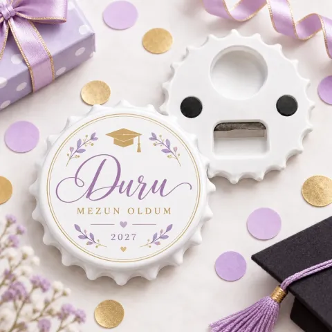 Kişiye Özel Elegant Krem Fiyonk Mezuniyet Yuvarlak Açacak Magnet